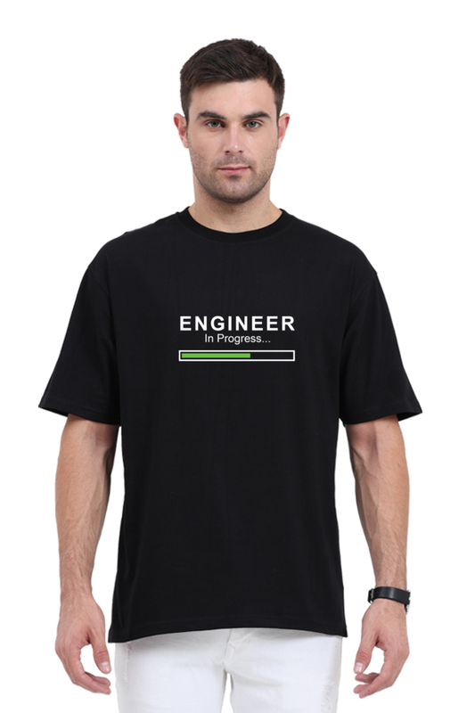 Engineer In Progress Text Oversized Classic T Shirt BLACK