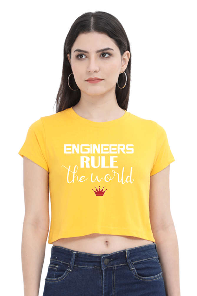 Engineers Rule The World Text Crop Top WOMEN