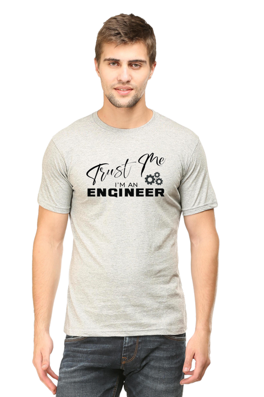 Trust Me I'm An Engineer Text Round Neck T-Shirt LIGHT GREY