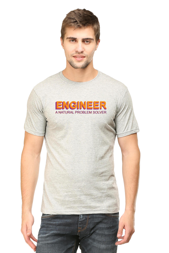 Engineer A Natural Problem Solver Text Round Neck T-Shirt LIGHT GREY