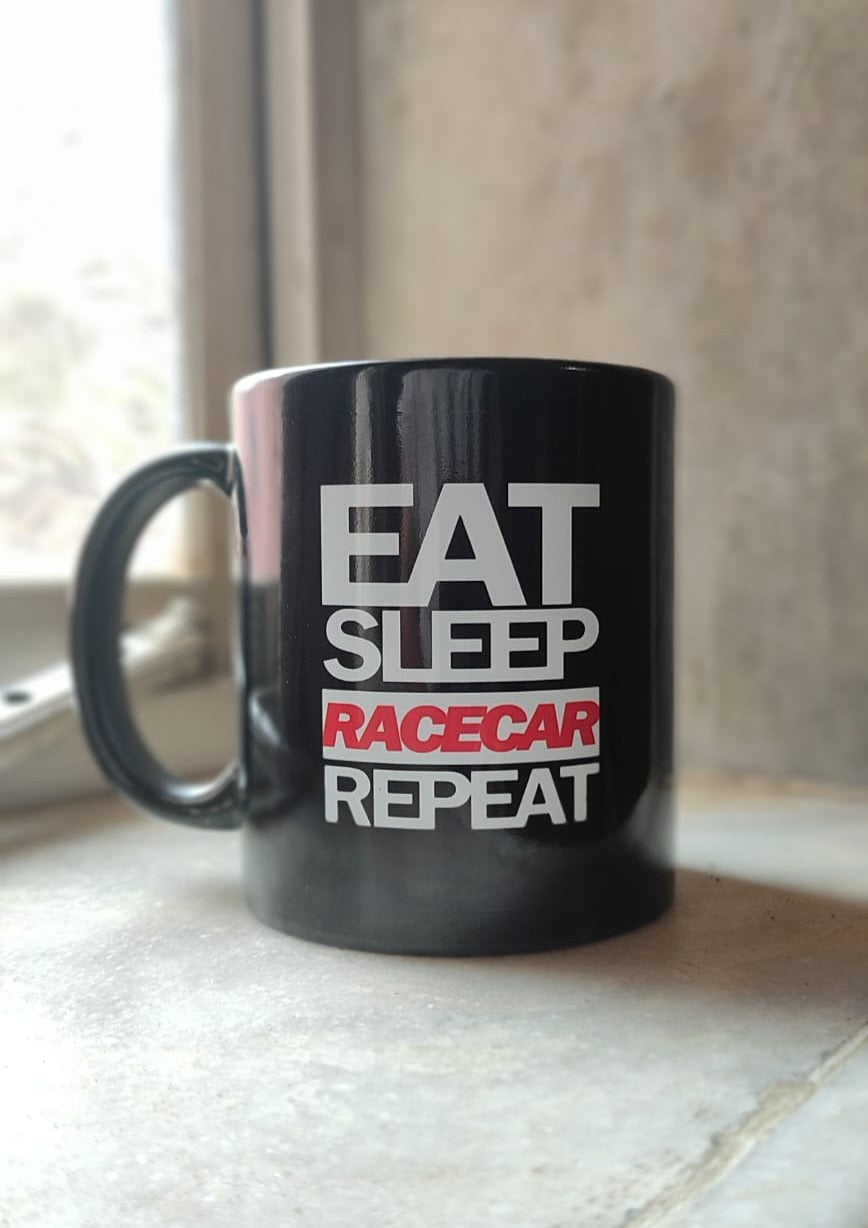 Eat Sleep Racecar Repeat Black Coffee Mug 11 OZ